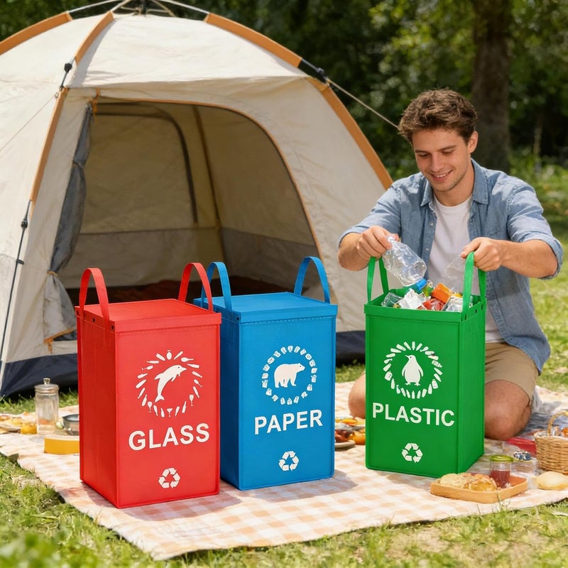 أكياس إعادة التدوير الثقيلة المقاومة للماء والقابلة لإعادة الاستخدام، 3 قطع بمقابض للعلب والمطبخ والمنزل - Image 3